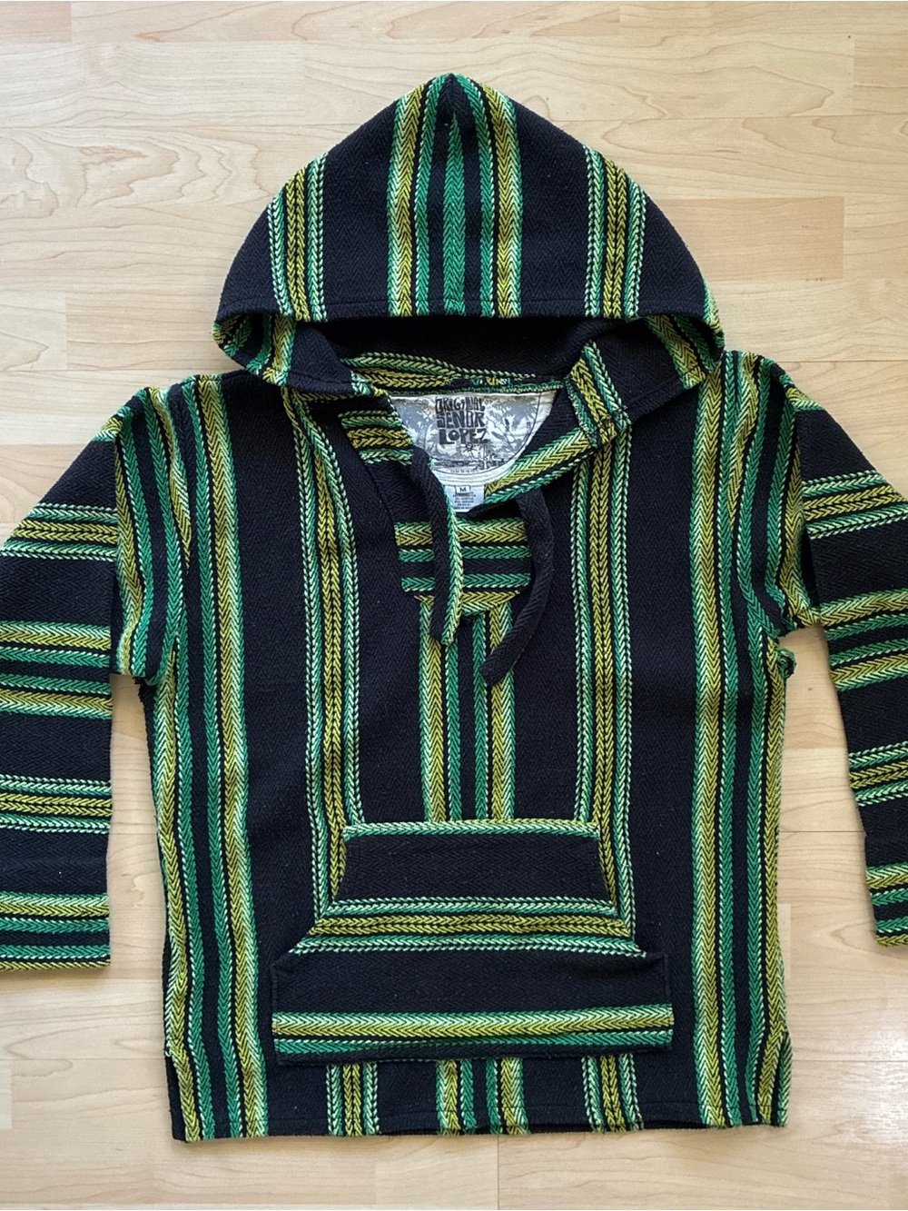 Original Senior Lopez Striped Green & Black Hooded Baja Pullover
